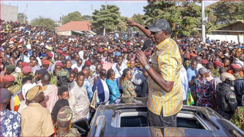 President William Ruto speaking at a political rally.